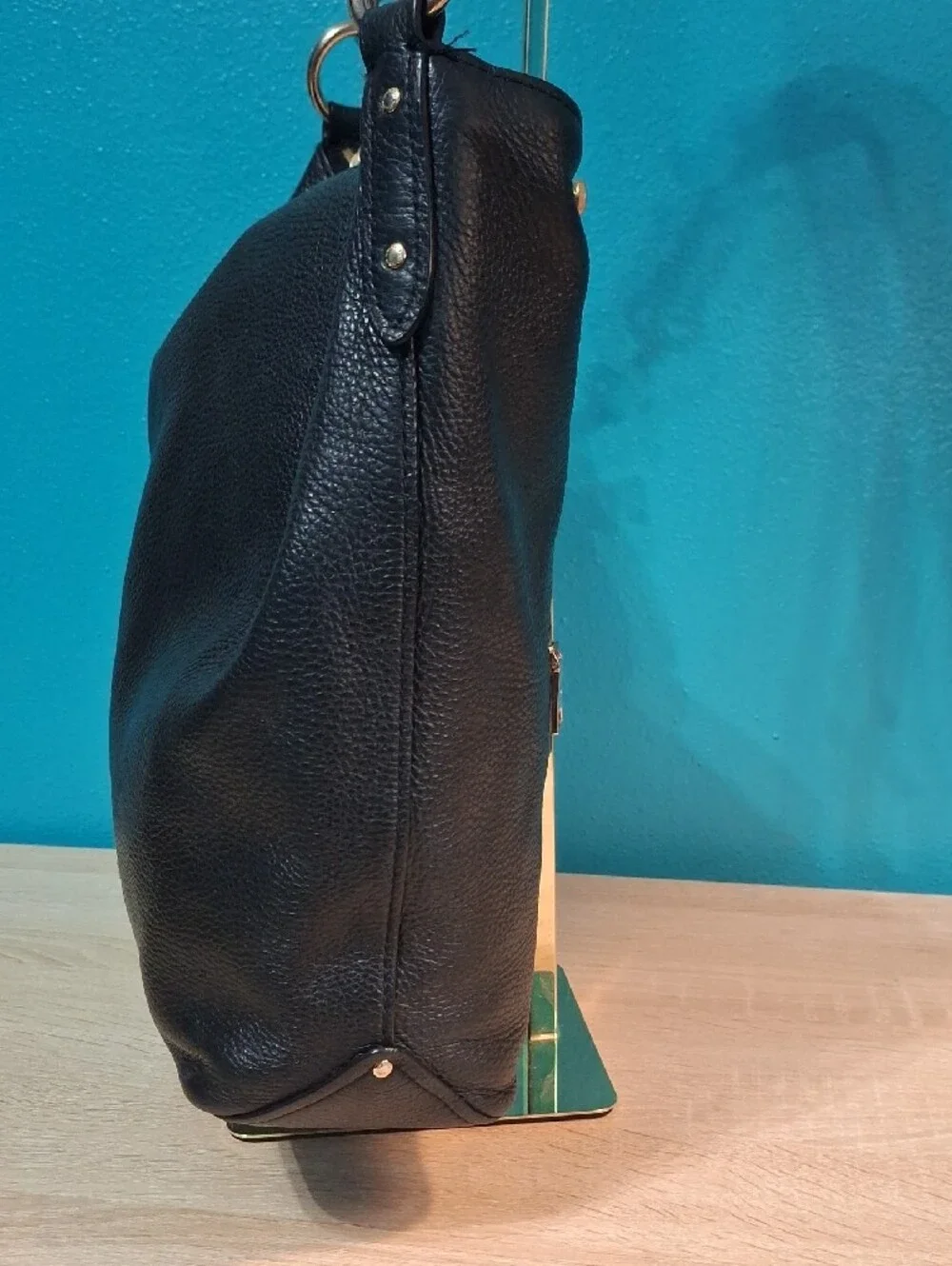 Coach Abby Duffle Black Pebbled Leather Shoulder Hobo with Gold Hardware